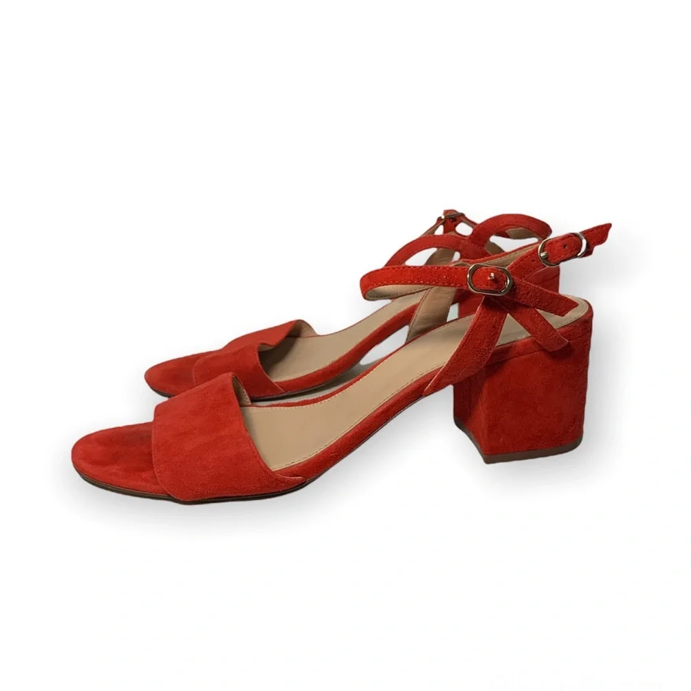 J. Crew Red Suede Block Heel Sandals - Picture 2 of 6